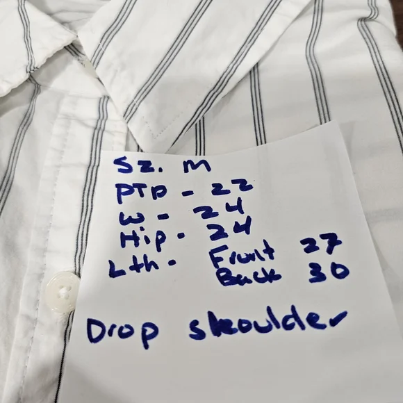 Hudson North Oversized Striped Button Down Shirt Cotton Blue White Drop Shoulder - Picture 7 of 9